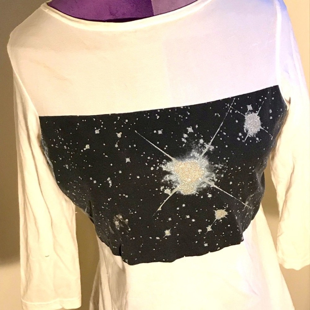 JALATE VINTAGE  Y2K Long-Sleeved Galaxy Star Top, Black & White, Medium, EUC